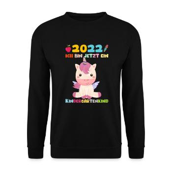 Kindergarten 2022 Ich Komme Einhorn Kita Geschenk - Unisex Pullover - Schwarz - Vorne - Alina (178cm) & Michal (187cm)