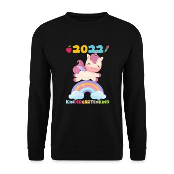 Kindergarten 2022 Ich Komme Einhorn Kita Geschenk - Unisex Pullover - Schwarz - Vorne - Alina (178cm) & Michal (187cm)