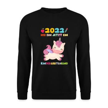 Kindergarten 2022 Ich Komme Einhorn Kita Geschenk - Unisex Pullover - Schwarz - Vorne - Alina (178cm) & Michal (187cm)