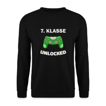 7. Klasse Gamer Deko Zocker Schule Kinder Geschenk - Unisex Pullover - Schwarz - Vorne - Alina (178cm) & Michal (187cm)