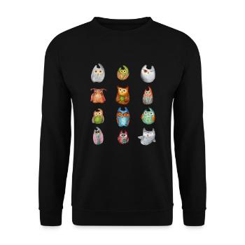 Eule Uhu Tier Waldtier Steinkauz Schleiereulen Fun - Unisex Pullover - Schwarz - Vorne - Alina (178cm) & Michal (187cm)