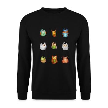 Eule Uhu Tier Waldtier Steinkauz Schleiereulen Fun - Unisex Pullover - Schwarz - Vorne - Alina (178cm) & Michal (187cm)