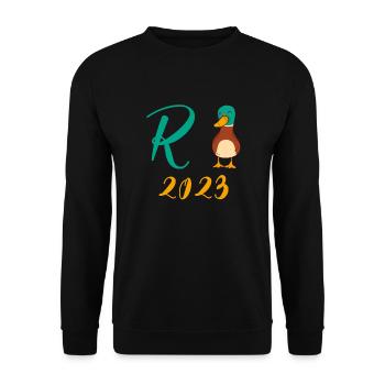 Rente Ente 2023 Pension Ruhestand Opa Oma Rentner - Unisex Pullover - Schwarz - Vorne - Alina (178cm) & Michal (187cm)