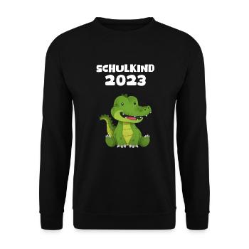 Schulkind 2023 Krokodil Einschulung Erstklässler - Unisex Pullover - Schwarz - Vorne - Alina (178cm) & Michal (187cm)