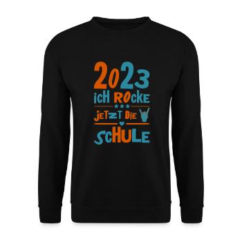 Schulkind 2023 Einschulung Erstklässler Geschenk - Unisex Pullover - Schwarz - Vorne - Alina (178cm) & Michal (187cm)