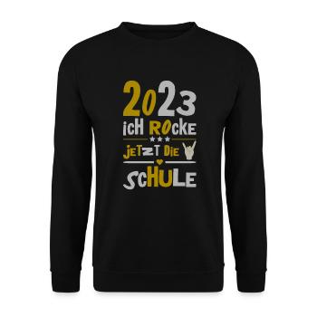 Schulkind 2023 Einschulung Erstklässler Geschenk - Unisex Pullover - Schwarz - Vorne - Alina (178cm) & Michal (187cm)