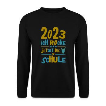 Schulkind 2023 Einschulung Erstklässler Geschenk - Unisex Pullover - Schwarz - Vorne - Alina (178cm) & Michal (187cm)