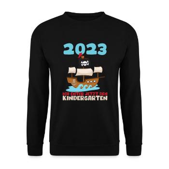 Kindergarten 2023 Pirat Jungen Sohn Geschenk Kita - Unisex Pullover - Schwarz - Vorne - Alina (178cm) & Michal (187cm)