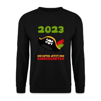 Kindergarten 2023 Pirat Jungen Sohn Geschenk Kita - Unisex Pullover - Schwarz - Vorne - Alina (178cm) & Michal (187cm)