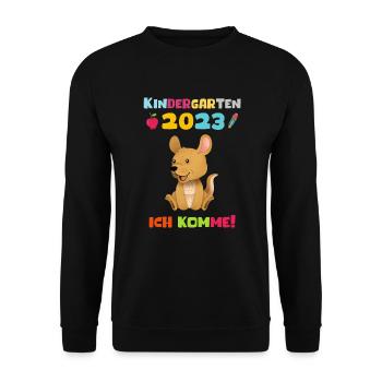 Kindergarten 2023 Ich Komme Mädchen Jungen Kita - Unisex Pullover - Schwarz - Vorne - Alina (178cm) & Michal (187cm)