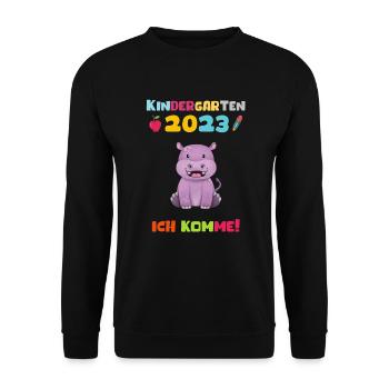 Kindergarten 2023 Ich Komme Mädchen Jungen Kita - Unisex Pullover - Schwarz - Vorne - Alina (178cm) & Michal (187cm)