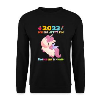 Kindergarten 2023 Einhorn Mädchen Tochter Kita - Unisex Pullover - Schwarz - Vorne - Alina (178cm) & Michal (187cm)