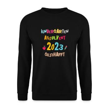 Kindergarten Absolvent 2023 Geschafft Einschulung - Unisex Pullover - Schwarz - Vorne - Alina (178cm) & Michal (187cm)