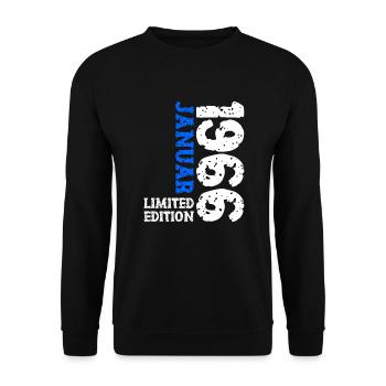 1966 janvier édition limitée déco tenue d’anniversaire - Sweat-shirt Unisexe - noir - Devant - Alina (178cm) & Michal (187cm)