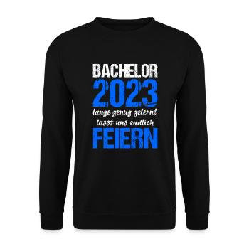Bachelor 2023 Lange Genug Gelernt Lasst Uns Feiern - Unisex Pullover - Schwarz - Vorne - Alina (178cm) & Michal (187cm)
