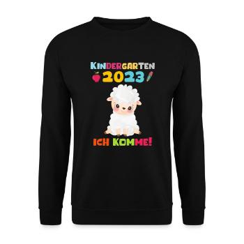 Kindergarten 2023 Ich Komme Jungen Kita Geschenk - Unisex Pullover - Schwarz - Vorne - Alina (178cm) & Michal (187cm)