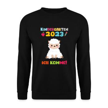 Kindergarten 2023 Ich Komme Jungen Kita Geschenk - Unisex Pullover - Schwarz - Vorne - Alina (178cm) & Michal (187cm)