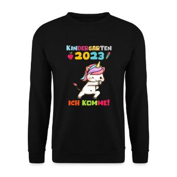Kindergarten 2023 Ich Komme Jungen Kita Geschenk - Unisex Pullover - Schwarz - Vorne - Alina (178cm) & Michal (187cm)
