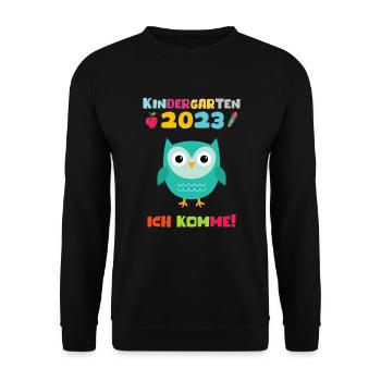 Kindergarten 2023 Ich Komme Jungen Kita Geschenk - Unisex Pullover - Schwarz - Vorne - Alina (178cm) & Michal (187cm)