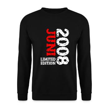 2008 Juni Limited Edition Geburtstag Geschenk - Unisex Pullover - Schwarz - Vorne - Alina (178cm) & Michal (187cm)