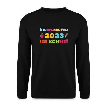 Kindergarten 2023 Ich Komme Mädchen Kita Geschenk - Unisex Pullover - Schwarz - Vorne - Alina (178cm) & Michal (187cm)
