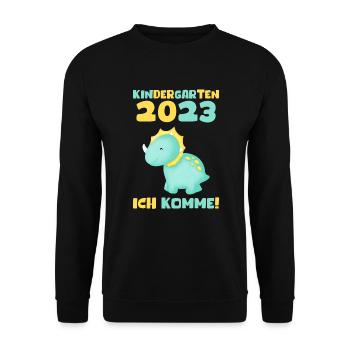 Kindergarten 2023 Ich Komme Jungen Kita Geschenk - Unisex Pullover - Schwarz - Vorne - Alina (178cm) & Michal (187cm)