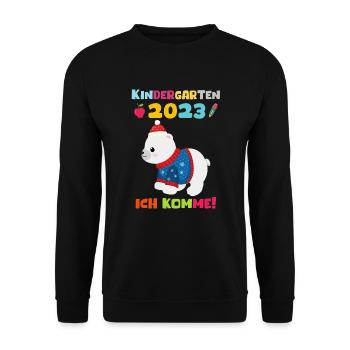 Kindergarten 2023 Ich Komme Jungen Kita Geschenk - Unisex Pullover - Schwarz - Vorne - Alina (178cm) & Michal (187cm)