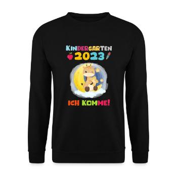 Kindergarten 2023 Ich Komme Mädchen Kita Geschenk - Unisex Pullover - Schwarz - Vorne - Alina (178cm) & Michal (187cm)