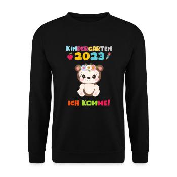 Kindergarten 2023 Ich Komme Mädchen Kita Geschenk - Unisex Pullover - Schwarz - Vorne - Alina (178cm) & Michal (187cm)