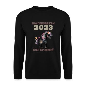 Kindergarten 2023 Jungen Mädchen Kita Geschenk - Unisex Pullover - Schwarz - Vorne - Alina (178cm) & Michal (187cm)