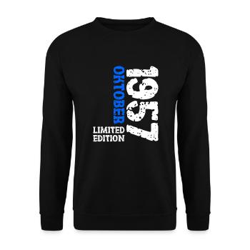 1957 Oktober Limited Edition 66. Geburtstag Deko - Unisex Pullover - Schwarz - Vorne - Alina (178cm) & Michal (187cm)