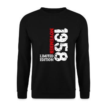 1958 November Limited Edition 65th Birthday Decoration - Unisex Sweatshirt - black - Front - Alina (178cm) & Michal (187cm)