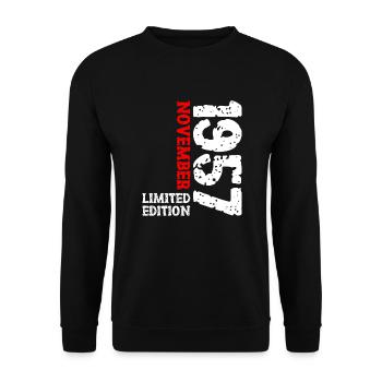 1957 November Limited Edition 66th Birthday Decoration - Unisex Sweatshirt - black - Front - Alina (178cm) & Michal (187cm)