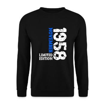 1958 November Limited Edition 65th Birthday Decoration - Unisex Sweatshirt - black - Front - Alina (178cm) & Michal (187cm)