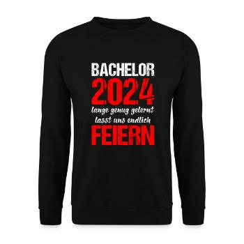 Bachelor 2024 Lange Genug Gelernt Lasst Uns Feiern - Unisex Pullover - Schwarz - Vorne - Alina (178cm) & Michal (187cm)
