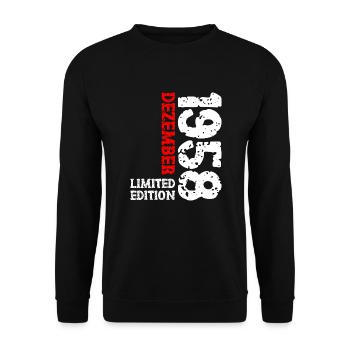 1958 December Limited Edition 65th Birthday Decoration - Unisex Sweatshirt - black - Front - Alina (178cm) & Michal (187cm)