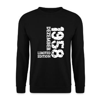 1958 December Limited Edition 65th Birthday Decoration - Unisex Sweatshirt - black - Front - Alina (178cm) & Michal (187cm)