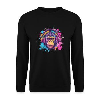Singe Avec Casque Décoration Femme Cadeau Homme - Sweat-shirt Unisexe - noir - Devant - Alina (178cm) & Michal (187cm)