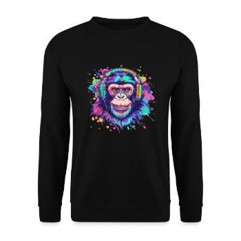 Singe Avec Casque Décoration Femme Cadeau Homme - Sweat-shirt Unisexe - noir - Devant - Alina (178cm) & Michal (187cm)