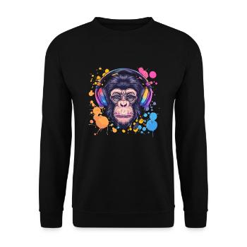 Singe Avec Casque Décoration Femme Cadeau Homme - Sweat-shirt Unisexe - noir - Devant - Alina (178cm) & Michal (187cm)