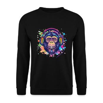 Singe Avec Casque Décoration Femme Cadeau Homme - Sweat-shirt Unisexe - noir - Devant - Alina (178cm) & Michal (187cm)