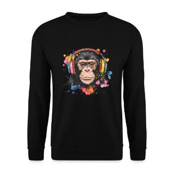 Singe Avec Casque Décoration Femme Cadeau Homme - Sweat-shirt Unisexe - noir - Devant - Alina (178cm) & Michal (187cm)