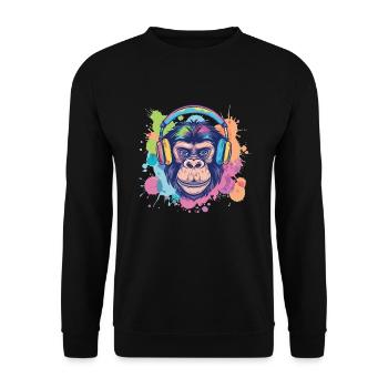 Singe Avec Casque Décoration Femme Cadeau Homme - Sweat-shirt Unisexe - noir - Devant - Alina (178cm) & Michal (187cm)