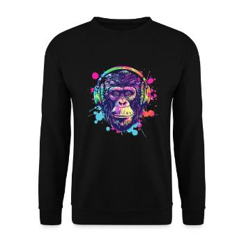 Singe Avec Casque Décoration Femme Cadeau Homme - Sweat-shirt Unisexe - noir - Devant - Alina (178cm) & Michal (187cm)