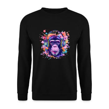 Singe Avec Casque Décoration Femme Cadeau Homme - Sweat-shirt Unisexe - noir - Devant - Alina (178cm) & Michal (187cm)