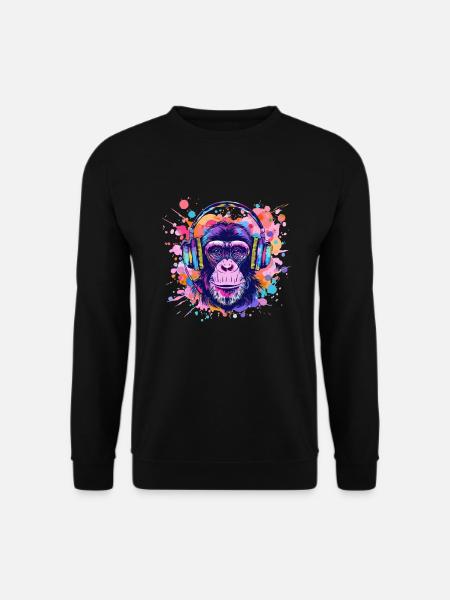 Monkey With Headphones Women's Decoration Men's Gift - Unisex Sweatshirt - black