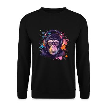 Singe Avec Casque Décoration Femme Cadeau Homme - Sweat-shirt Unisexe - noir - Devant - Alina (178cm) & Michal (187cm)