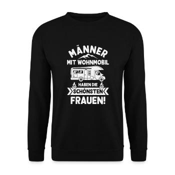 Männer mit Wohnmobil Camping Camper Campingmobil - Unisex Pullover - Schwarz - Vorne - Alina (178cm) & Michal (187cm)
