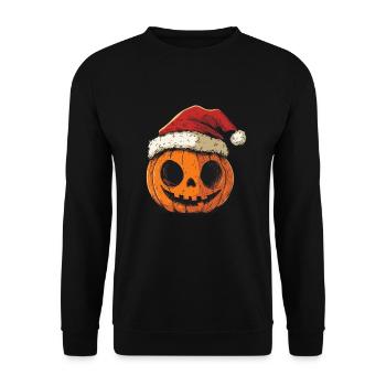 Halloween Geschenk Kürbis mit Weihnachtsmütze Deko - Unisex Pullover - Schwarz - Vorne - Alina (178cm) & Michal (187cm)