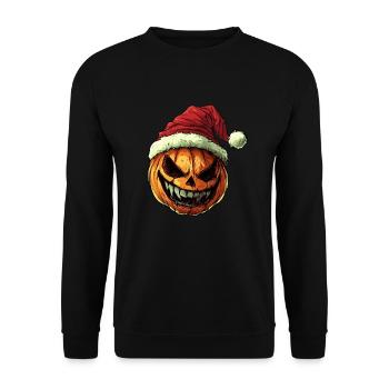 Halloween Geschenk Kürbis mit Weihnachtsmütze Deko - Unisex Pullover - Schwarz - Vorne - Alina (178cm) & Michal (187cm)